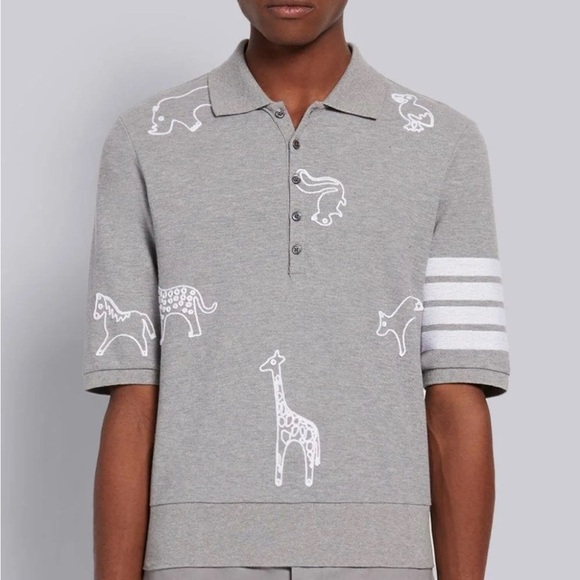 Thom Browne Gray Polo Shirt Embroidered Short Sleeve Size 1 Small - Picture 16 of 16